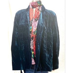 Chico's jewel tone, blue velvet blazer un structured soft jacket size XL